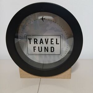 MAINSTAYS Espresso Brown Wood Decorative Modern Travel Fund Money Savings Bank